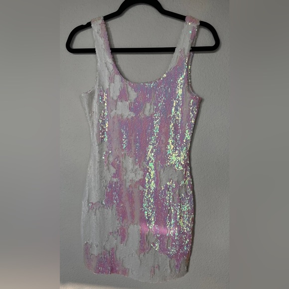 Misses Women White Reversible Sequin Tank Dress Size Medium Charlotte Russe - Picture 3 of 7